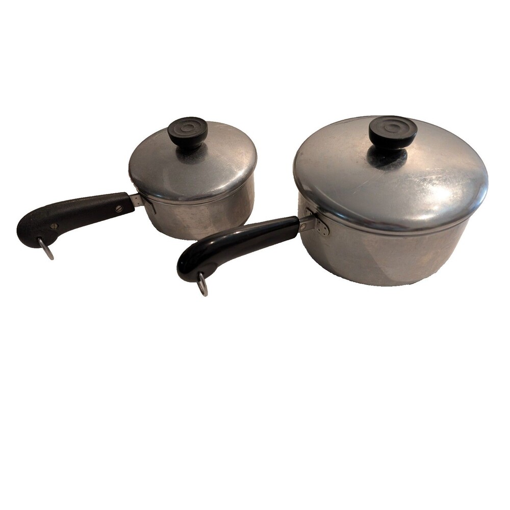 Vintage Revere Ware Stainless Steel Saucepans Black Bakelite Handles 4 Piece Set